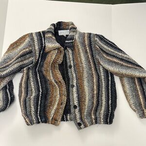 Vintage Cozy Striped Women's Jacket in Black, Gray, and Brown